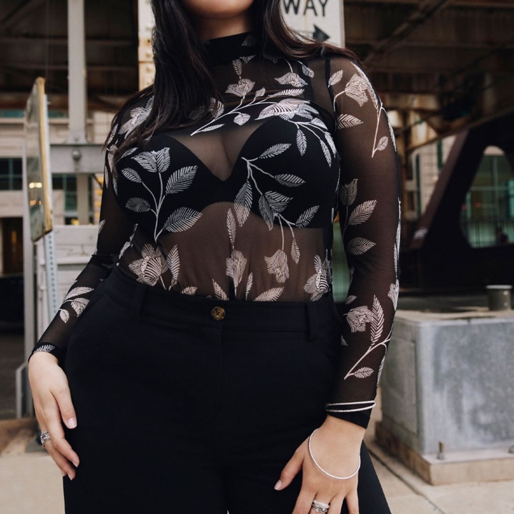 Addition Elle - Printed Long-Sleeve Top with Mock Neckline
